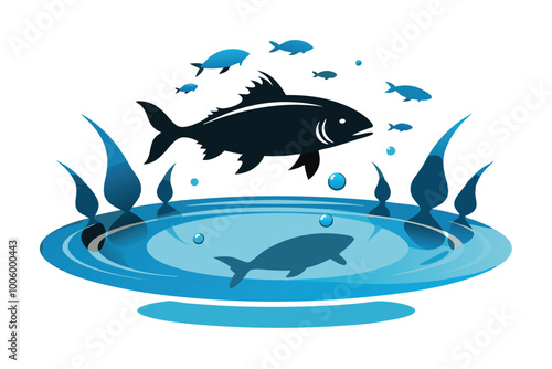 Fishes swim in a puddle silhouette vector H.eps