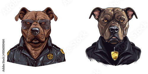 Detailed vector illustration of two police dogs in uniform, representing strength and law enforcement authority. Generative AI.