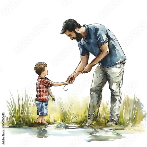 A Father and Son Enjoying Time Together by the Water. photo