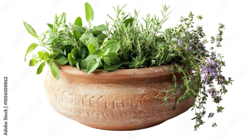 pot filled with fresh herbs on a transparent background pot filled with fresh herbs on a transparent background
