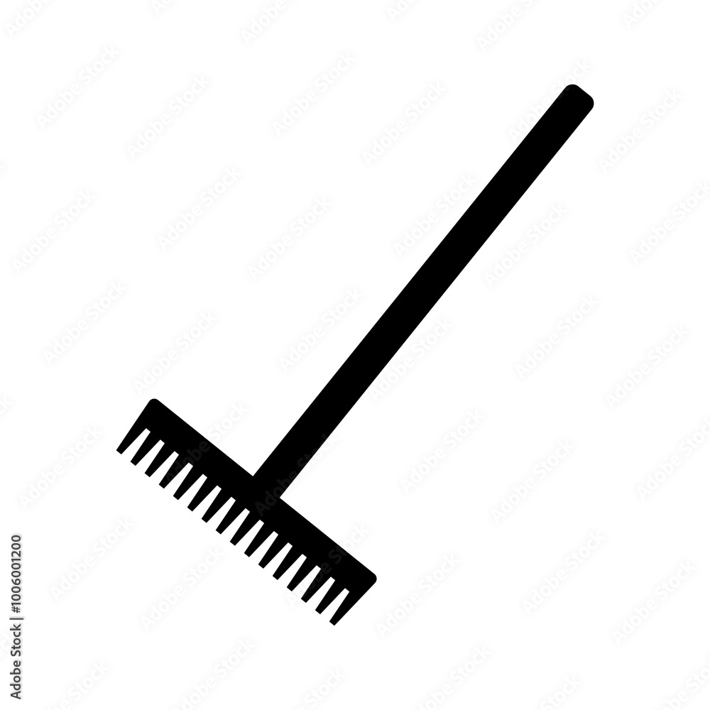 Illustration showing a black icon of a rake, for gardening, on a white background
Illustration showing a black icon of a rake, for gardening, on a white background
