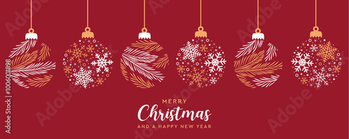 merry christmas card with hanging ball decoration vector illustration