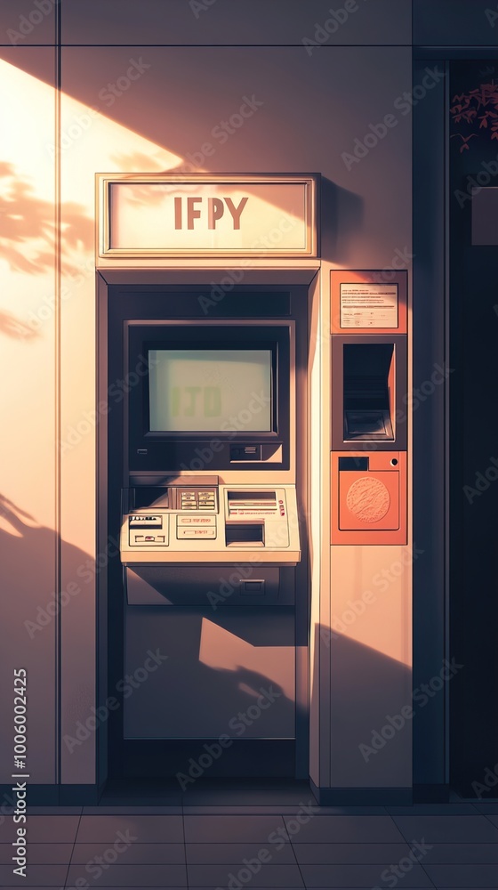 Sunlight Bathes an ATM in a Cityscape Sunlight Bathes an ATM in a Cityscape