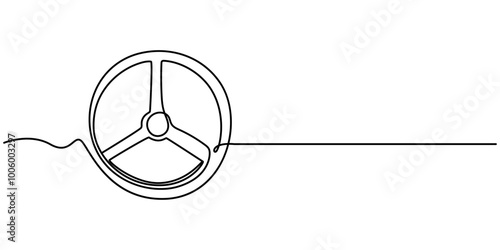 Continuous line drawing of car wheel icon. One line icon of wheel. One line drawing background. Vector illustration. Car steering wheel symbols, Steering wheel symbol in continuous line drawing style