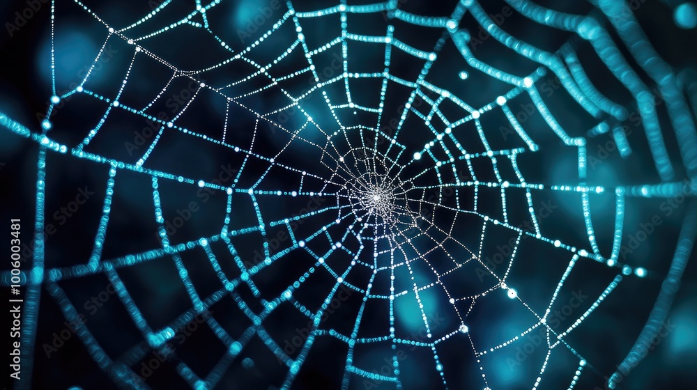 A translucent spider web with interconnected glowing dots of light, symbolizing futuristic tech networks and digital communication on a transparent background. A translucent spider web with interconnected glowing dots of light, symbolizing futuristic tech networks and digital communication on a transparent background.