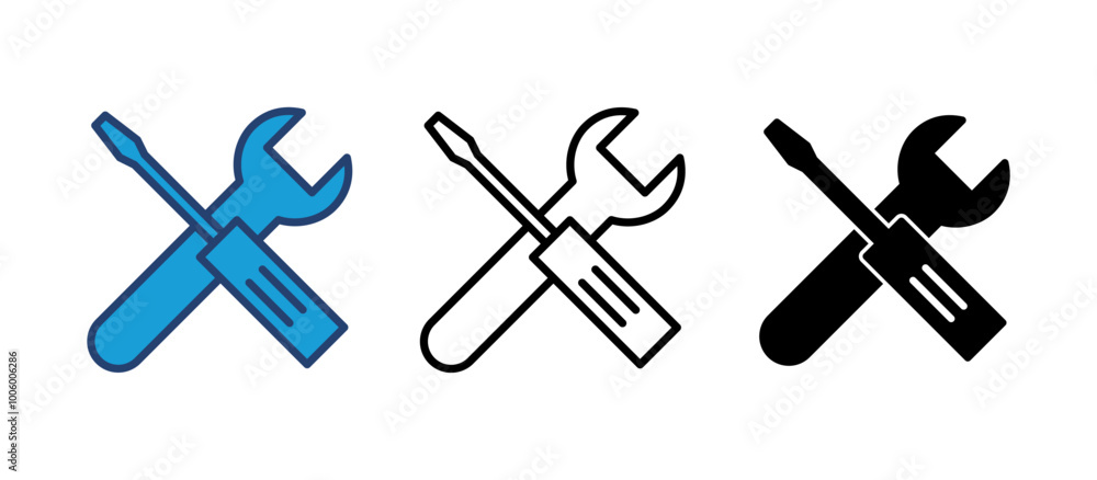 Repair tools icon vector. tool icon vector. setting icon vector. Wrench and screwdriver. support, Service Repair tools icon vector. tool icon vector. setting icon vector. Wrench and screwdriver. support, Service