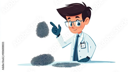 Cartoon Forensic Scientist Examining Fingerprints photo