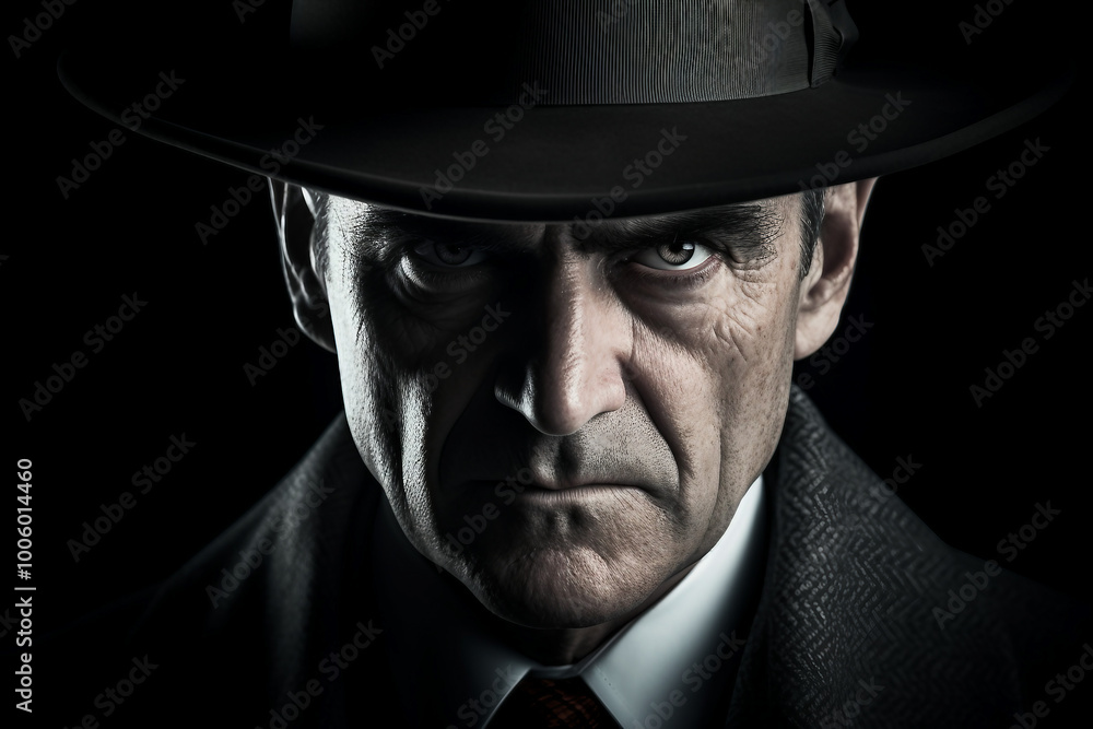 Generative AI illustration of secret agent spy person classic spy movie stylish action clothes scene Generative AI illustration of secret agent spy person classic spy movie stylish action clothes scene