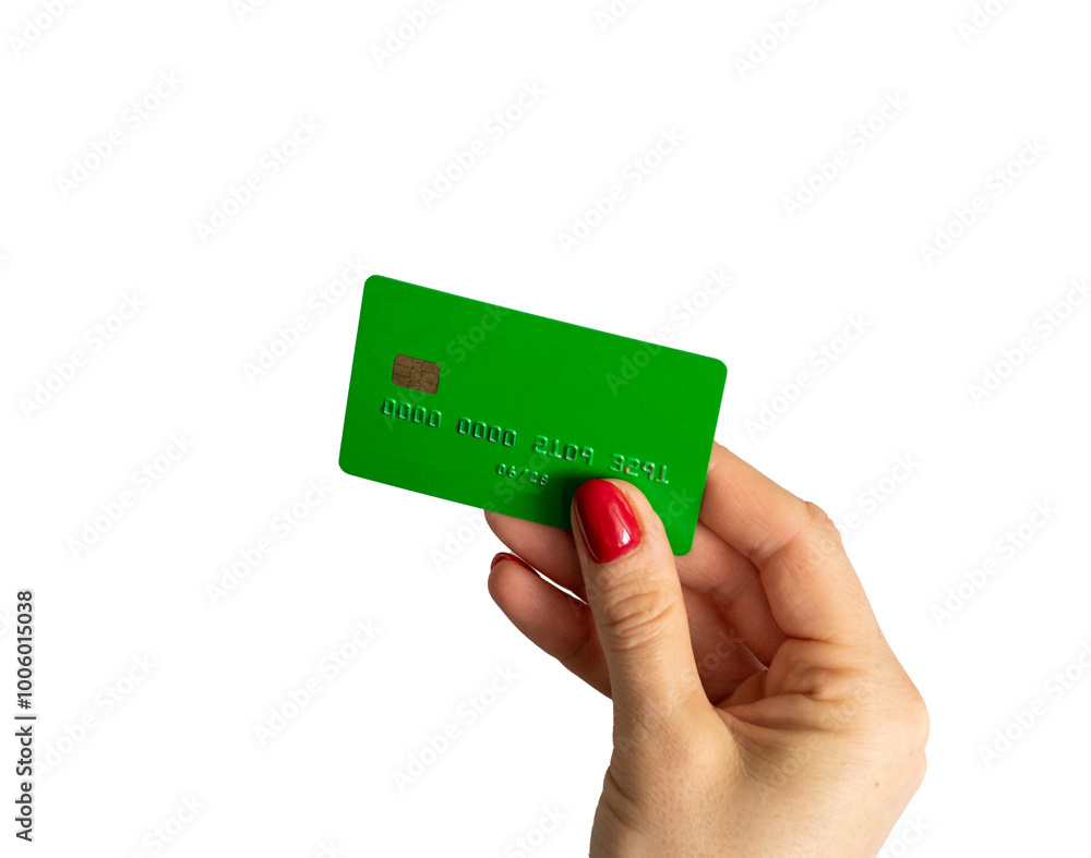 Shot of the woman holding green credit card. Shot of the woman holding green credit card.