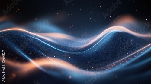 Abstract Blue and Orange Waves with Glittering Particles