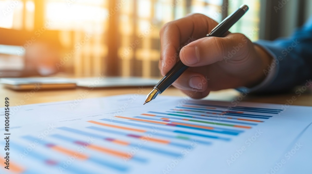 man hand holding a pen point on growth up business graph to year, man hand holding a pen point on growth up business graph to year,