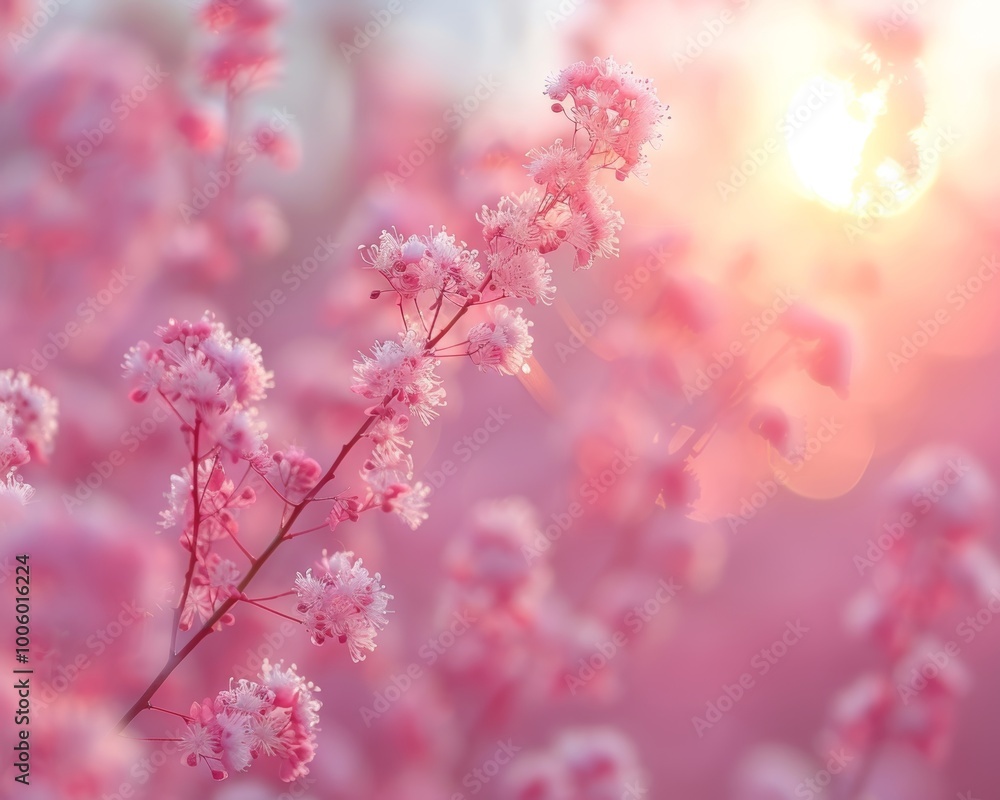 Gypsophila flowers gracefully blooming in a stunning sunrise backdrop, capturing nature s beauty