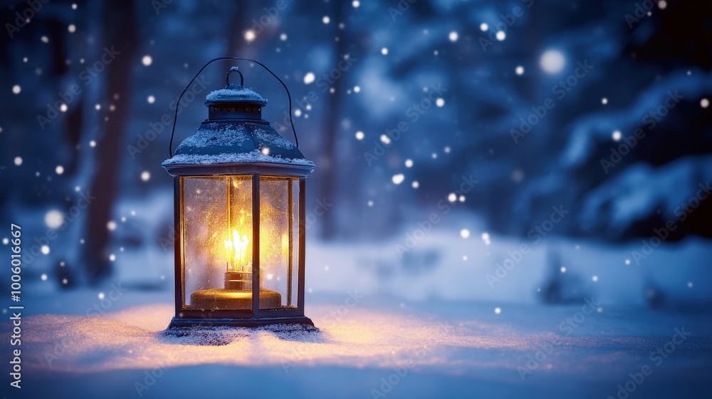 Cozy Lantern in Snowy Winter Scene Cozy Lantern in Snowy Winter Scene