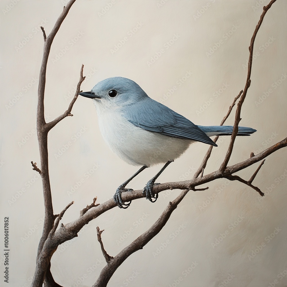 Fototapeta premium Blue Bird Perched on a Branch - Wildlife Painting