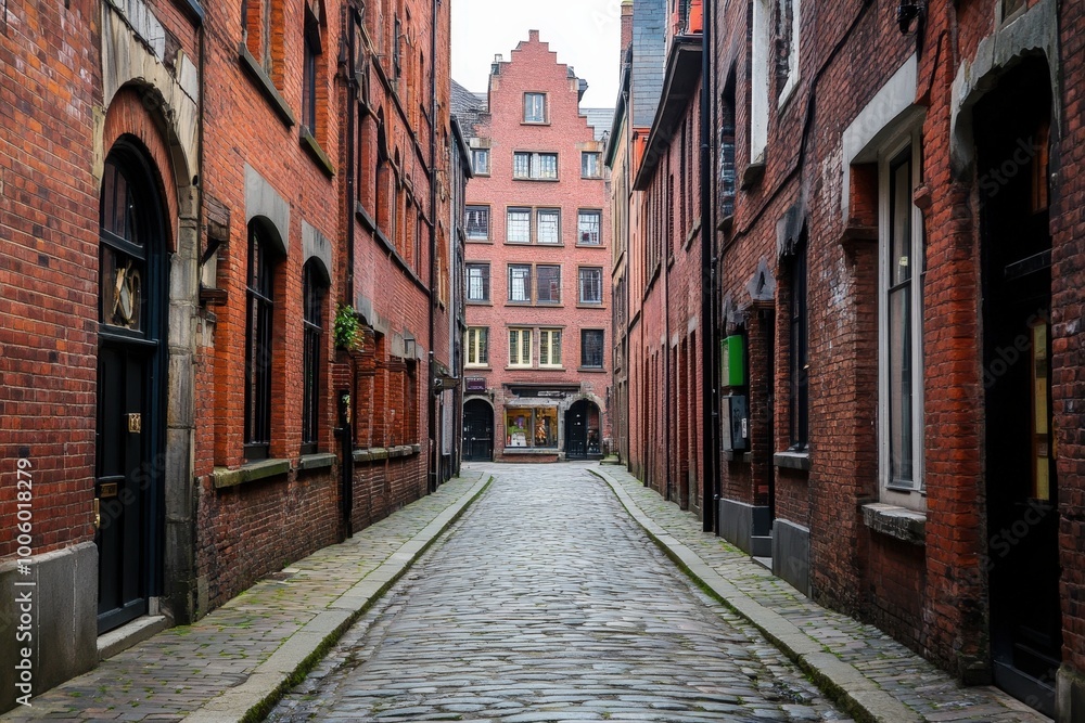 A historic urban alley showcasing narrow cobblestone paths between tall brick buildings, emphasizing timeless architectural beauty and cultural history. A historic urban alley showcasing narrow cobblestone paths between tall brick buildings, emphasizing timeless architectural beauty and cultural history.