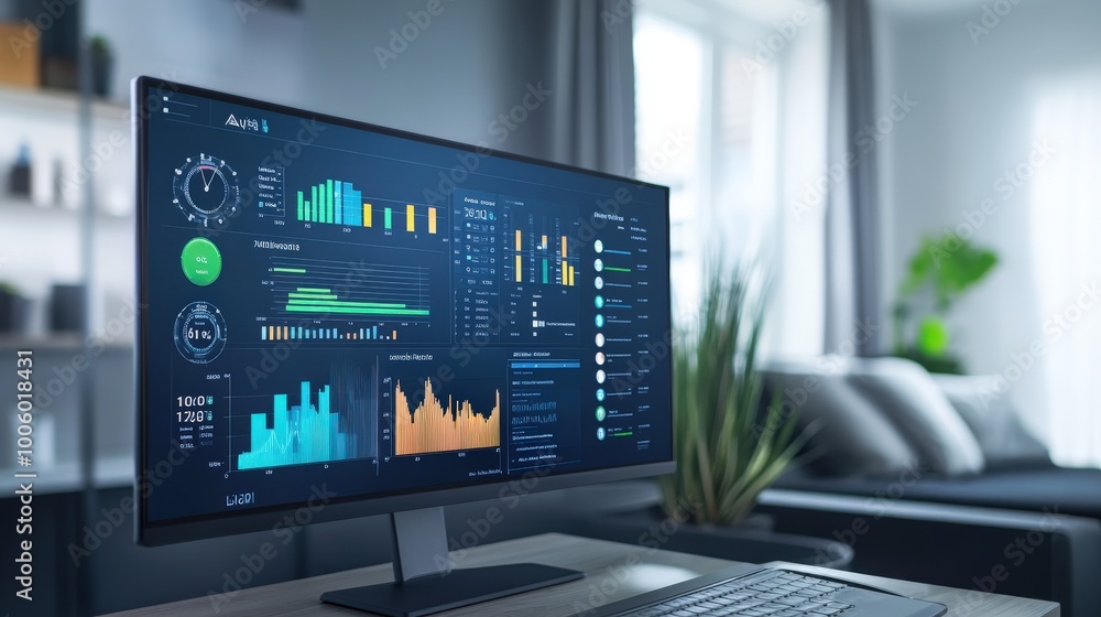 A smart building management system dashboard displaying real-time data on energy consumption A smart building management system dashboard displaying real-time data on energy consumption
