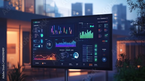 A smart building management system dashboard displaying real-time data on energy consumption