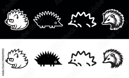 This illustration features five unique hedgehog logos, each with a distinct style and color scheme. From minimalist to playful designs