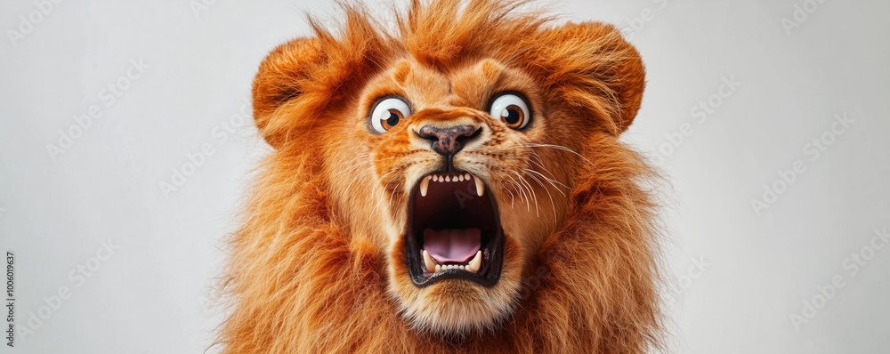 Lion roaring with wide eyes, white isolate background Lion roaring with wide eyes, white isolate background