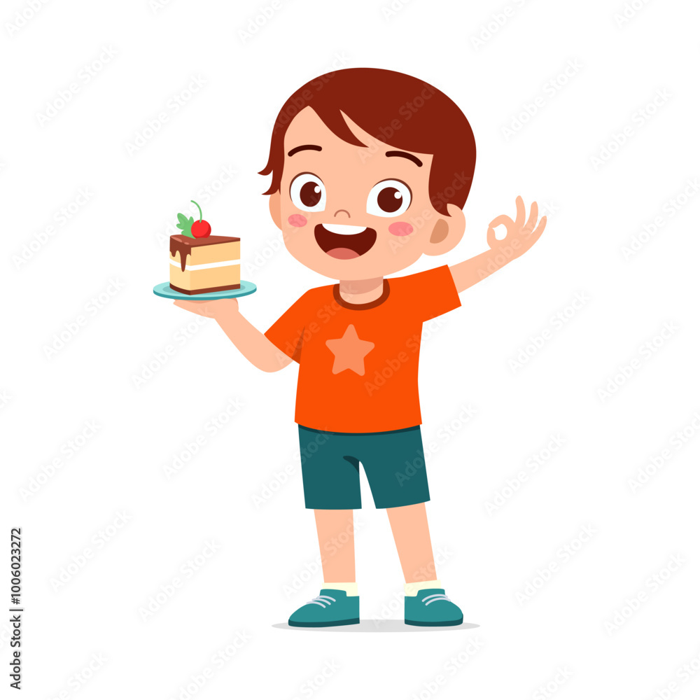 happy cute little kid eat a birthday cake happy cute little kid eat a birthday cake