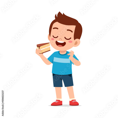 happy cute little kid eat a birthday cake