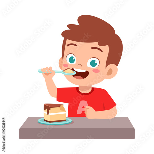 happy cute little kid eat a birthday cake