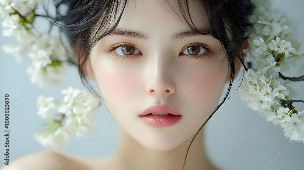 Woman with Flowers in Hair: Beauty and Nature Woman with Flowers in Hair: Beauty and Nature