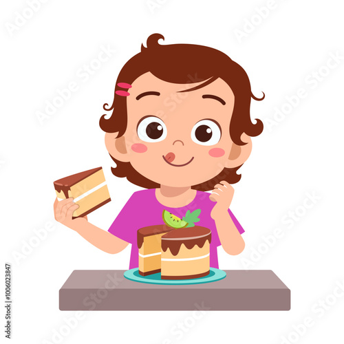 happy cute little kid eat a birthday cake