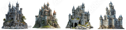 Wallpaper Mural detailed medieval castles four different designs rocky landscape transparent background Torontodigital.ca