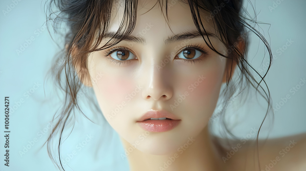 Stunning Portrait of a Woman with Glossy Lips and Soft Skin Stunning Portrait of a Woman with Glossy Lips and Soft Skin