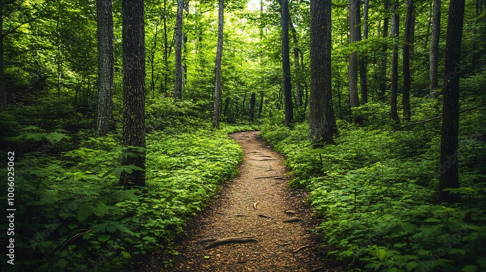 Lush Green Forest Pathway in Natural Light Lush Green Forest Pathway in Natural Light