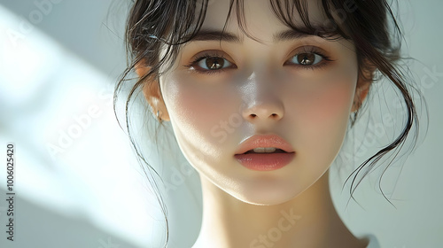 Close-up Portrait of Woman with Soft Lighting and Natural Makeup