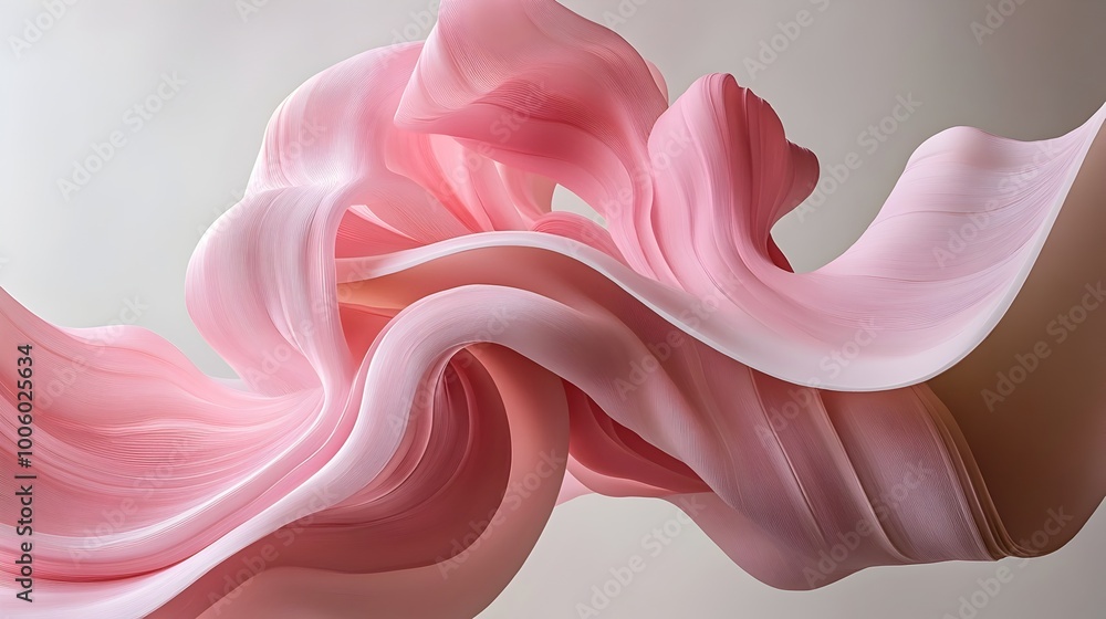 Obraz premium Intricately Crafted Pink Ribbon Sculpture Representing the Breast Cancer Experience with Organic Flowing Shapes Tactile and Dimensional