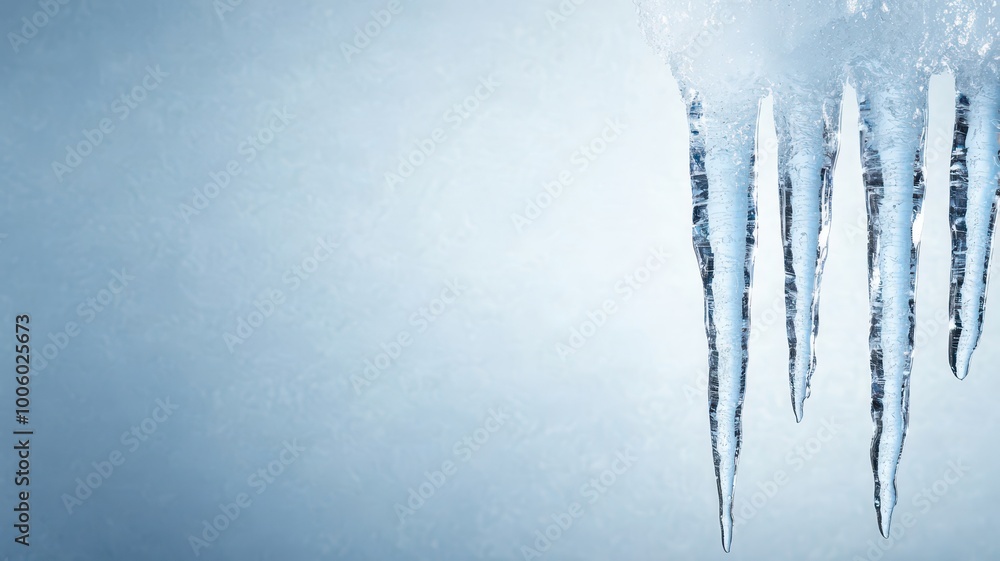 The image showcases sharp icicles hanging against a soft blue backdrop, highlighting the beauty of winter's icy formations. The image showcases sharp icicles hanging against a soft blue backdrop, highlighting the beauty of winter's icy formations.