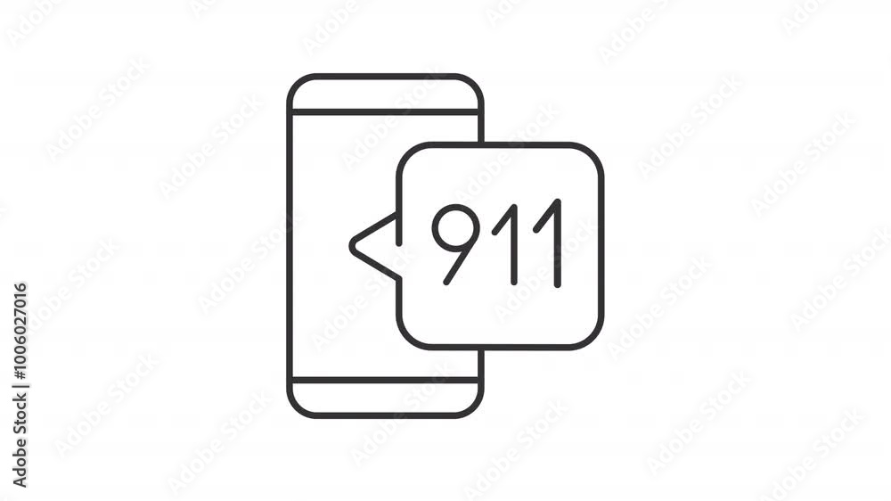 Emergency call line animation. 911 service animated icon. Chat bubble, showing up. Disaster response. Black illustration on white background. HD video with alpha channel. Motion graphic Emergency call line animation. 911 service animated icon. Chat bubble, showing up. Disaster response. Black illustration on white background. HD video with alpha channel. Motion graphic