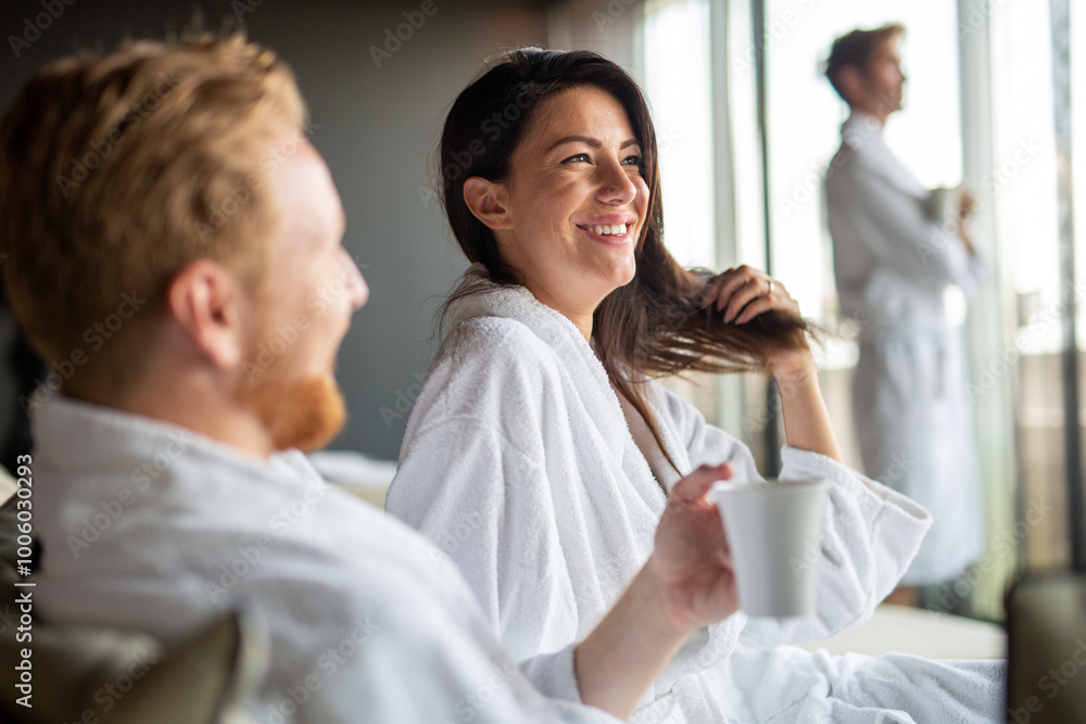 Couple enjoying wellness weekend and spa. Happy people relaxing and spending quality time together Couple enjoying wellness weekend and spa. Happy people relaxing and spending quality time together