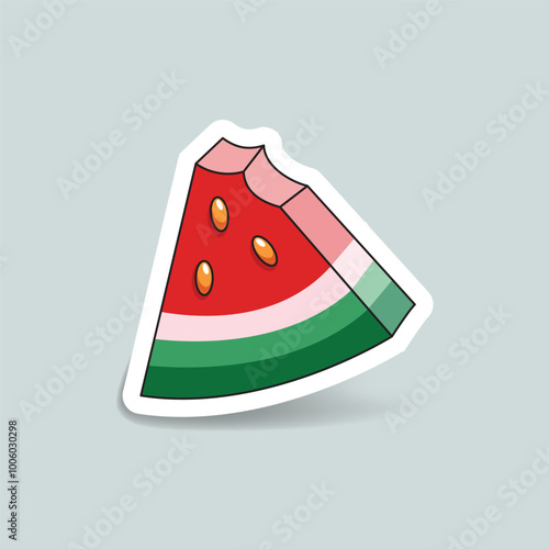 Isolated a slice watermelon sticker with shadow. Vector illustartion.