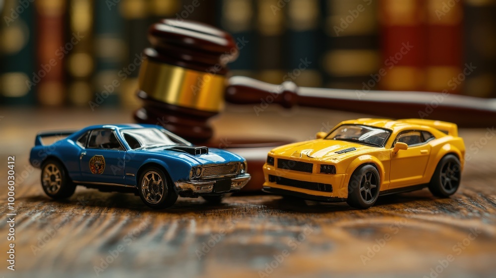 Legal Vehicle Collision Case with Judge's Gavel and Model Cars Legal Vehicle Collision Case with Judge's Gavel and Model Cars