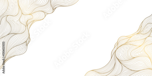 Vector gold on white line wave pattern, geometric curve premium design, japanese style poster. Abstract swirl shape graphic