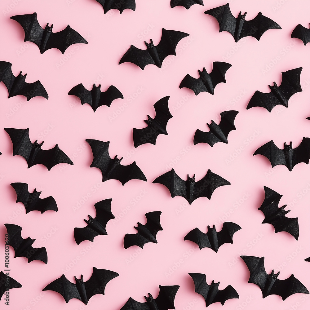 Creative pink pattern made of bats. Minimal flat lay. Halloween concept. Creative pink pattern made of bats. Minimal flat lay. Halloween concept.