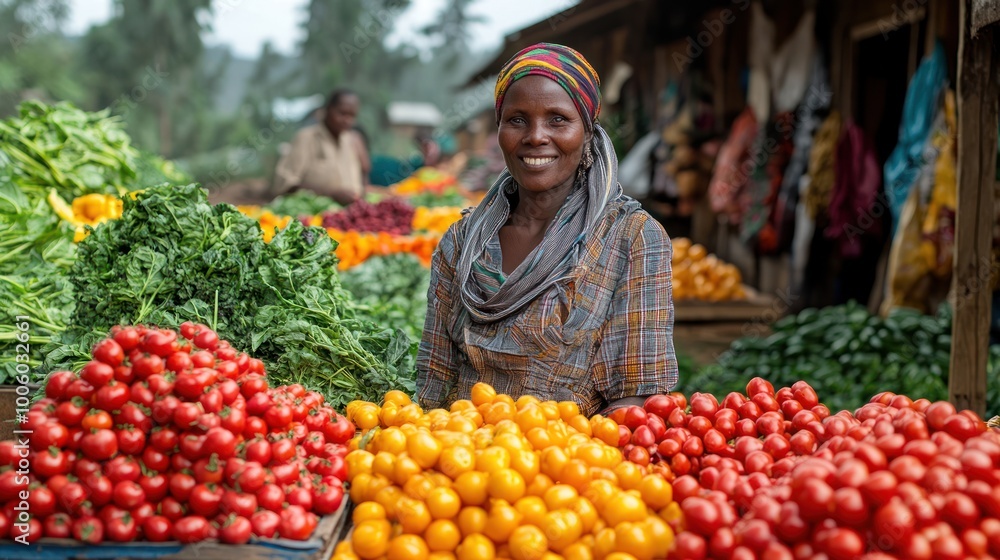 Smiling Woman at a Fruit Market Smiling Woman at a Fruit Market