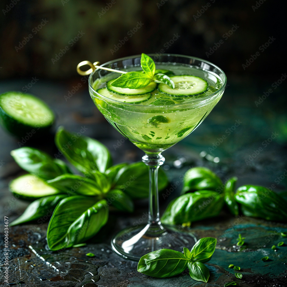 Cucumber Basil Gimlet cocktail Cucumber Basil Gimlet cocktail