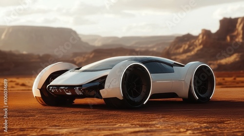 Futuristic Autonomous Concept Car in Desert Landscape photo