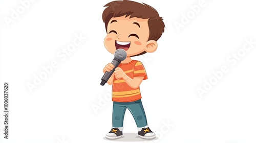 Wallpaper Mural A smiling cartoon boy singing into a microphone Torontodigital.ca