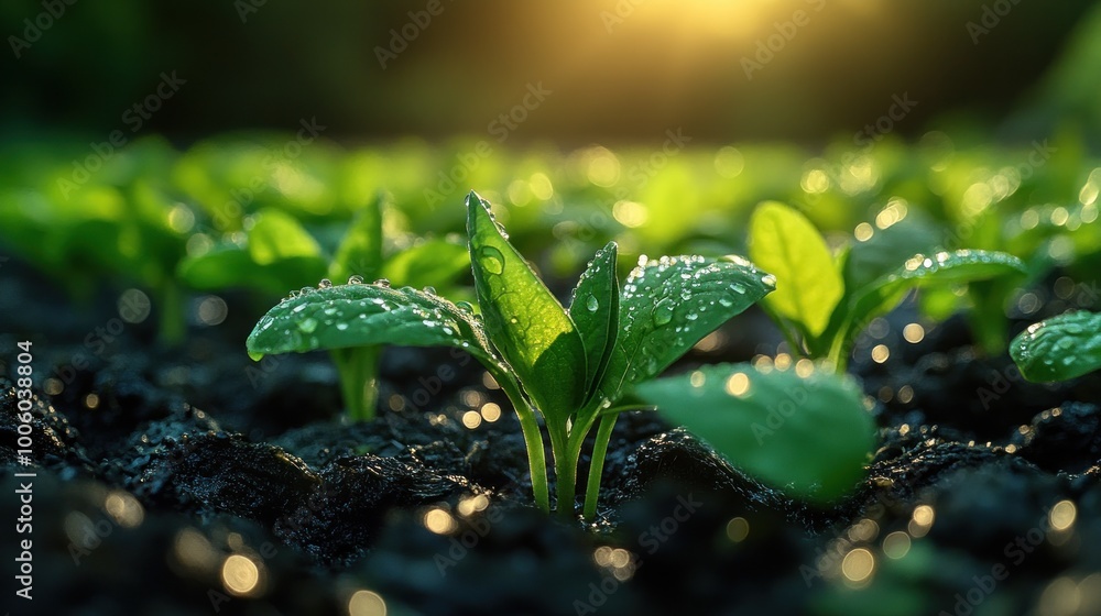 New Life: Young Seedlings in the Dawn's Embrace New Life: Young Seedlings in the Dawn's Embrace