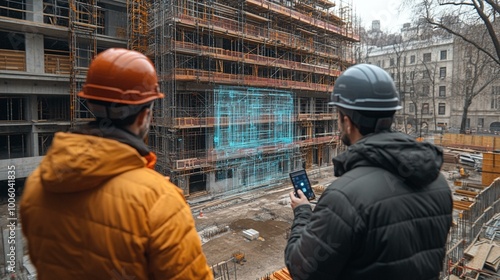 an A construction company using AR to overlay blueprints onto a construction site for better planning.