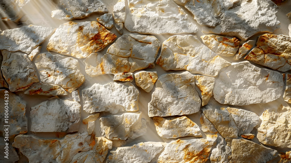 Textured stone wall with subtle light highlighting natural patterns and colors Textured stone wall with subtle light highlighting natural patterns and colors