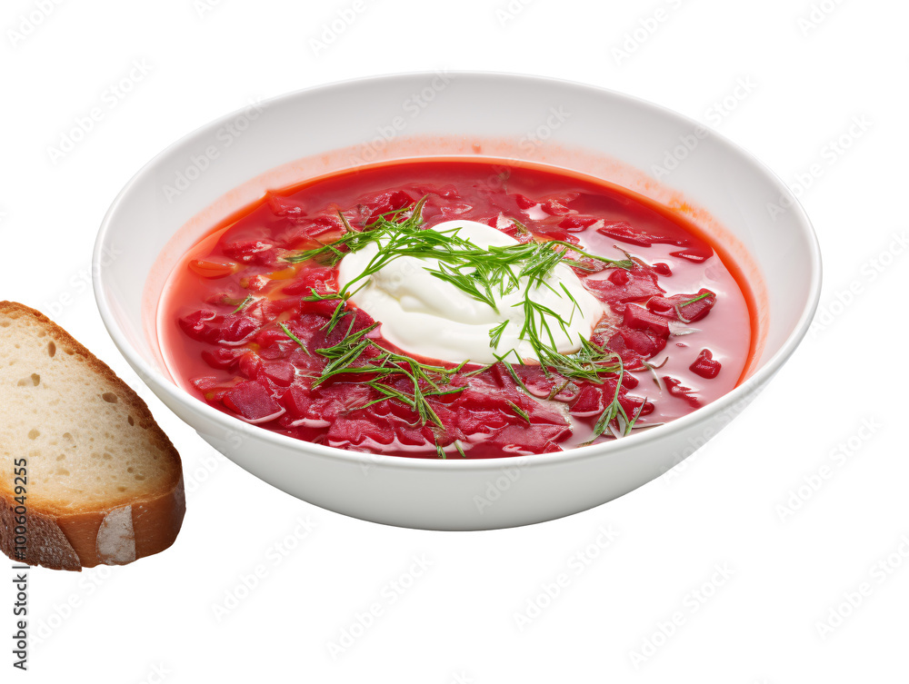 a bowl of red soup with sour cream and greens a bowl of red soup with sour cream and greens