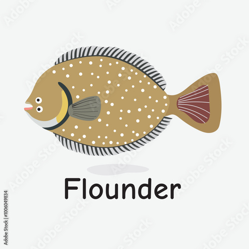 Flounder Vector Illustration: Flat Marine Fish