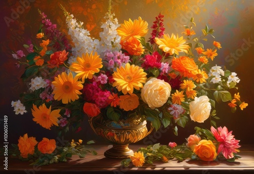 Wallpaper Mural radiant floral display colorful backdrop featuring lush blooms vibrant colors captivating arrangement, blooming, flower, petal, blossom, garden, vivid Torontodigital.ca